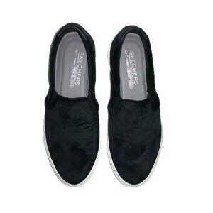 Skechers Womens Black Suede Slip-On Sneakers With White Rubber Sole Size 8